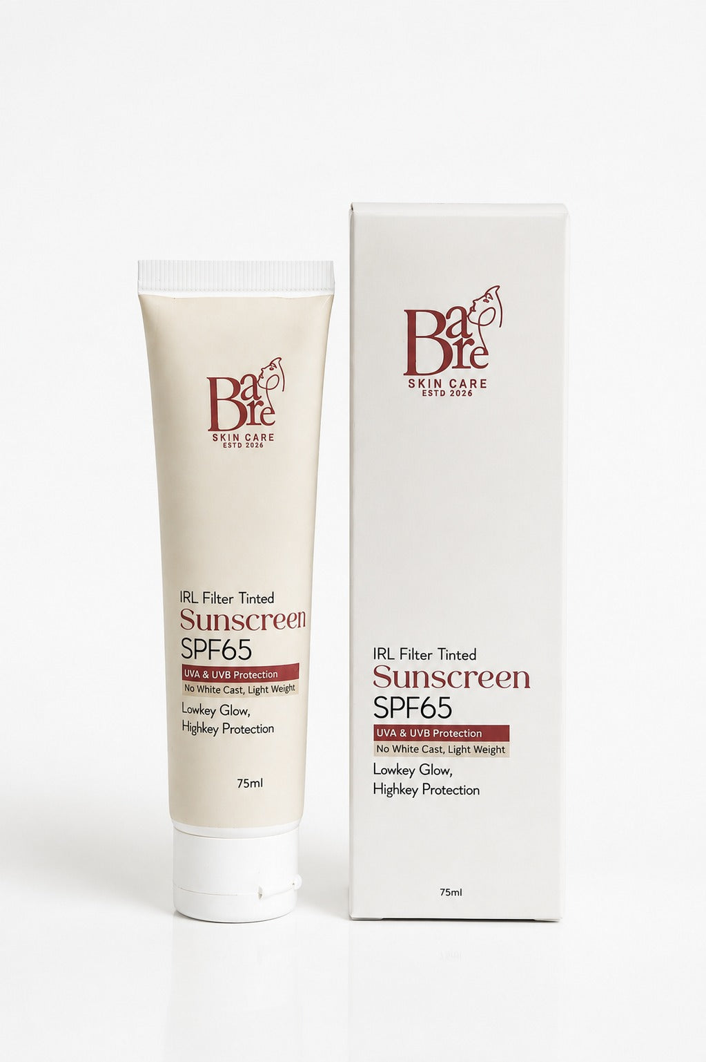 Bare Skin Care IRL Filter Tinted Sunscreen SPF 65 | Lightweight, No White Cast – 75ml